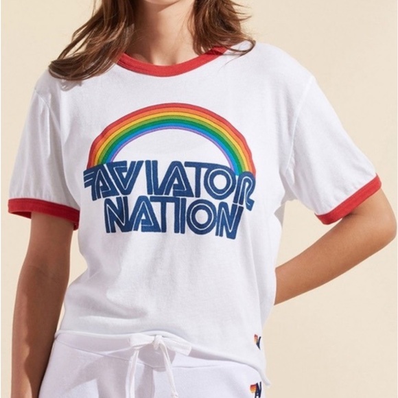 Aviator Nation Tops - Aviator Nation Ringer Rainbow Vintage T Shirt - Size L